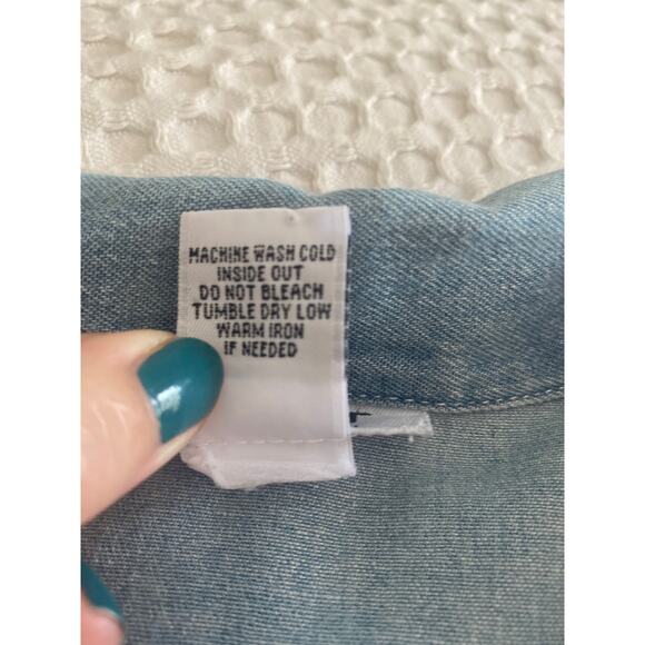 Graff by Um Company Womens Vintage Denim Embroidered Beaded Buttoned Shirt Sz PL - Picture 11 of 15